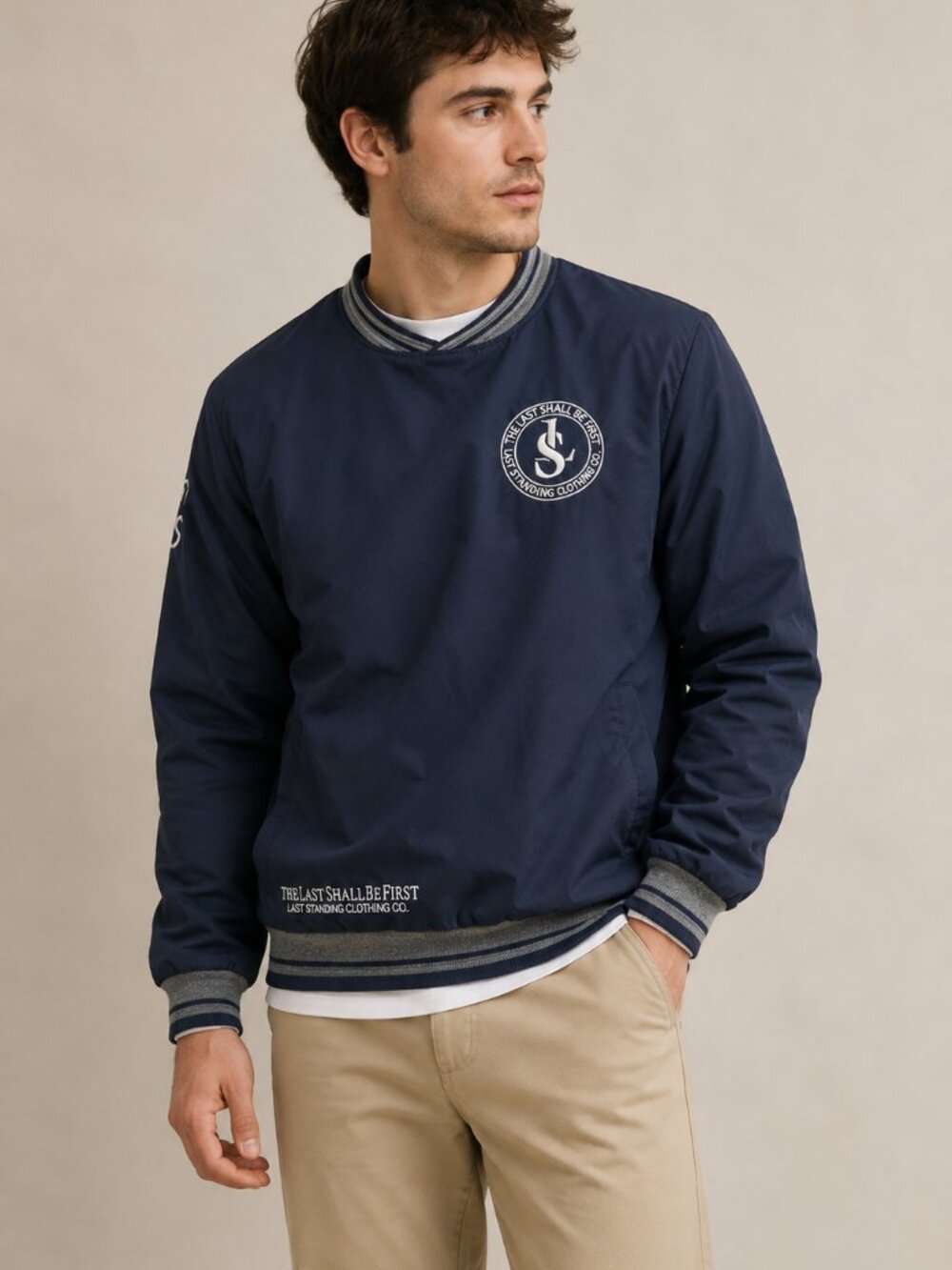 Last Standing Clothing Co Navy Pullover Windbreaker Jacket Small S Embroidered L